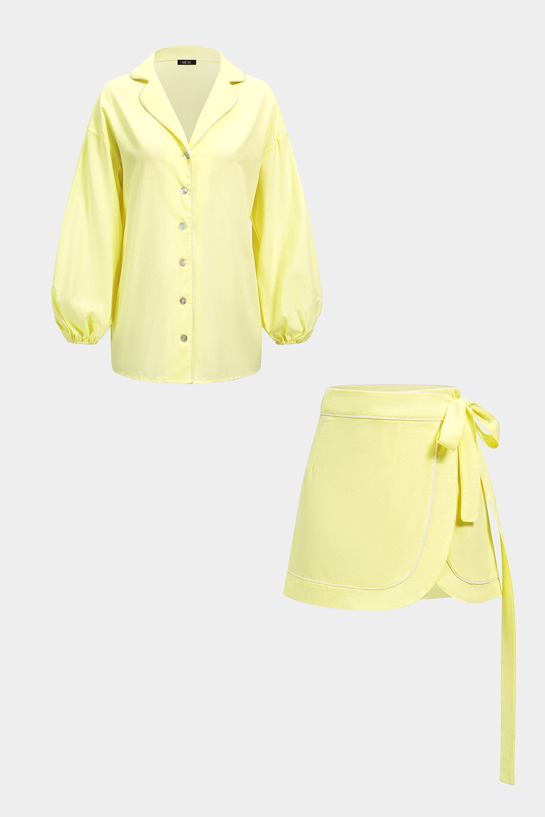 DressNovel Notched Lapel Long Sleeve Shirt And Tie-Up Mini Skirt Set