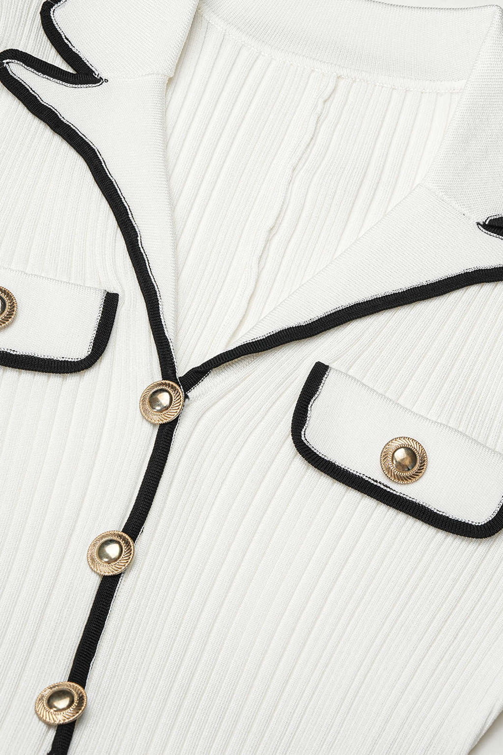 DressNovel Knit Contrast Trim Metallic Button Short Sleeve Mini Dress