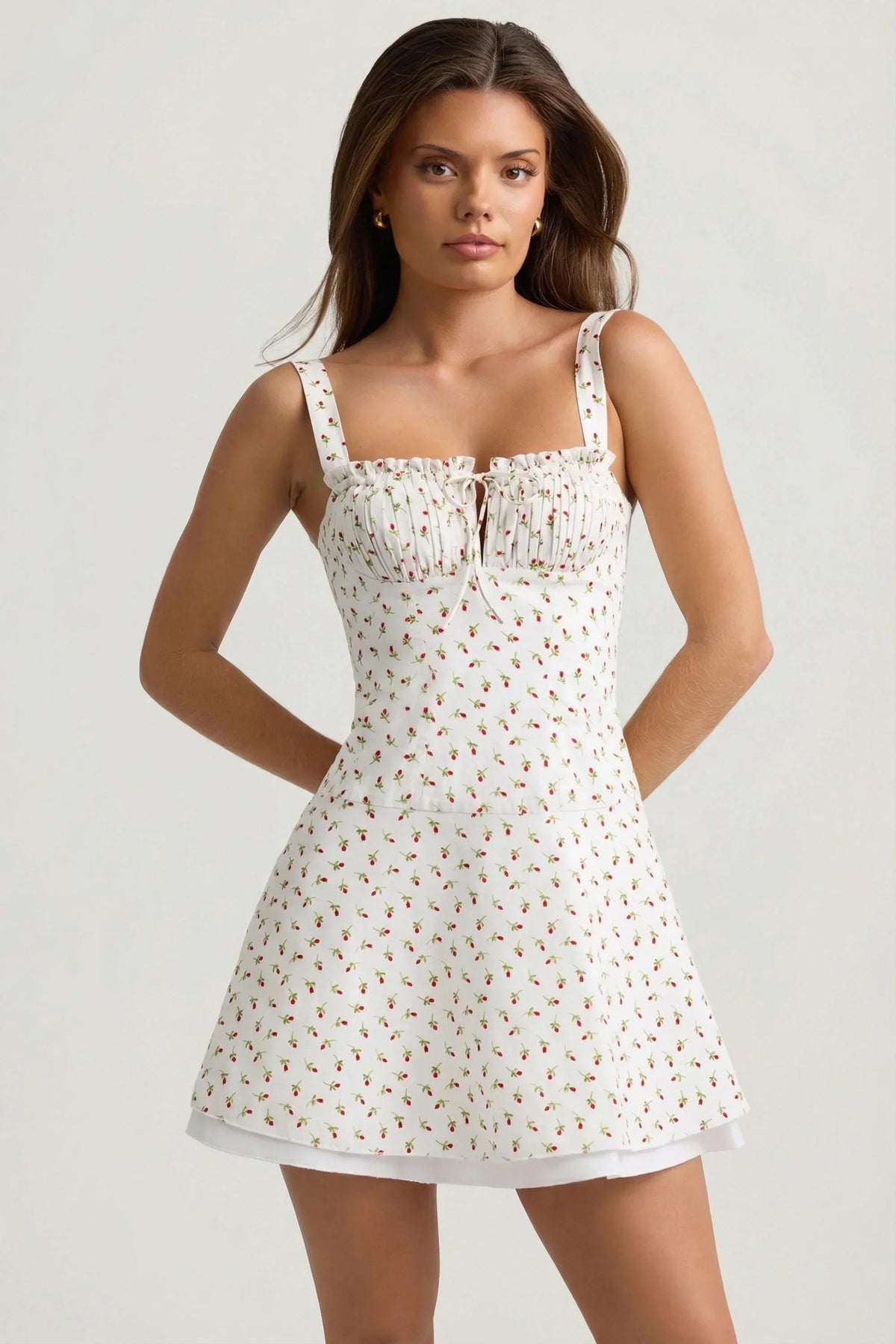 DressNovel Lace-Up Cotton-Poplin Mini Dress in Rose Print