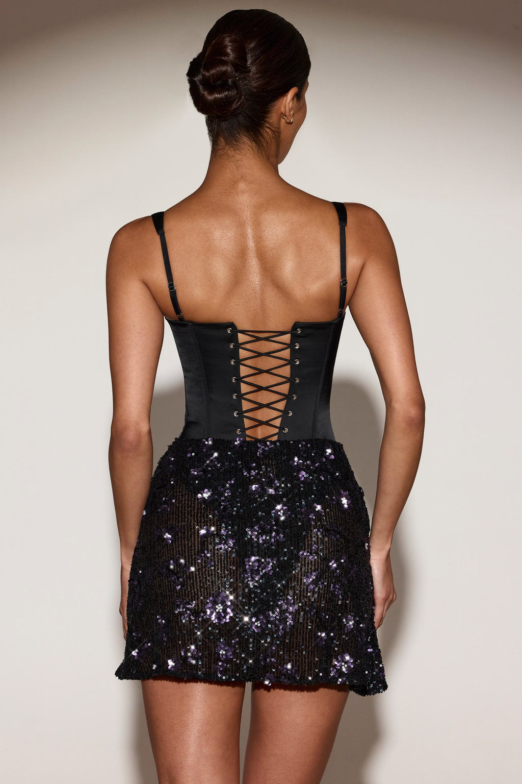 Satin Corset DressNovel Skirt Mini Dress in Black Purple