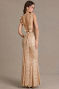 DressNovel Open-Back Maxi Dress in Gold