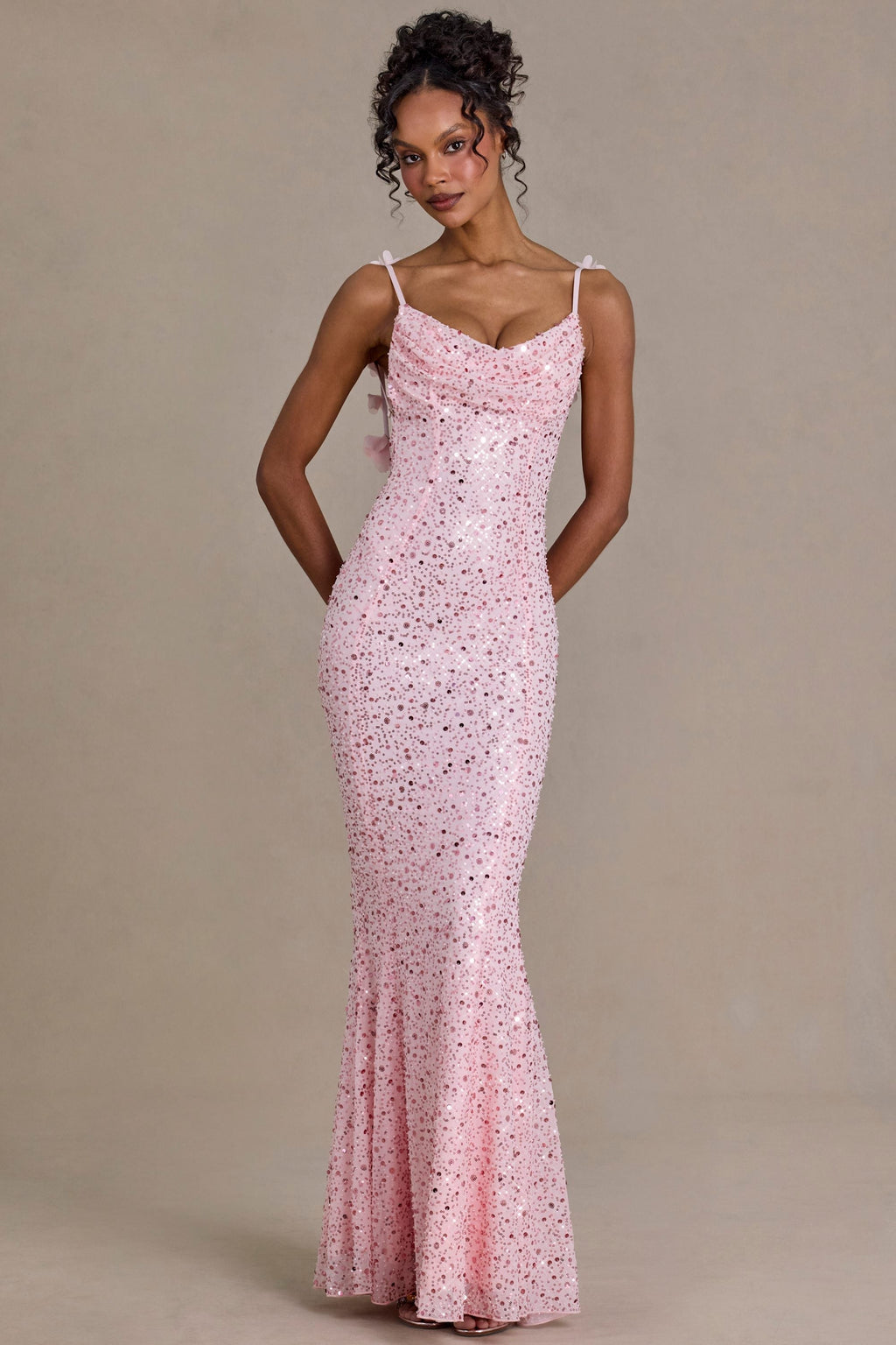 DressNovel Open-Back Maxi Dress in Baby Pink