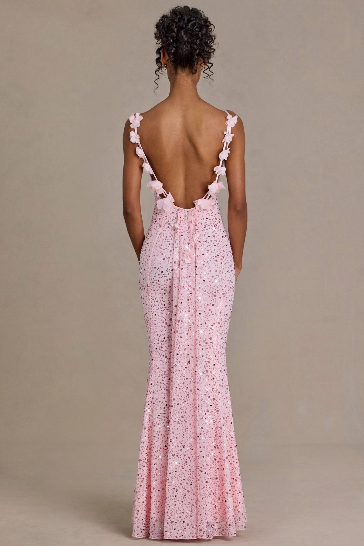 DressNovel Open-Back Maxi Dress in Baby Pink