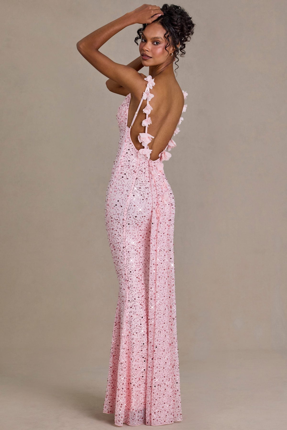 DressNovel Open-Back Maxi Dress in Baby Pink