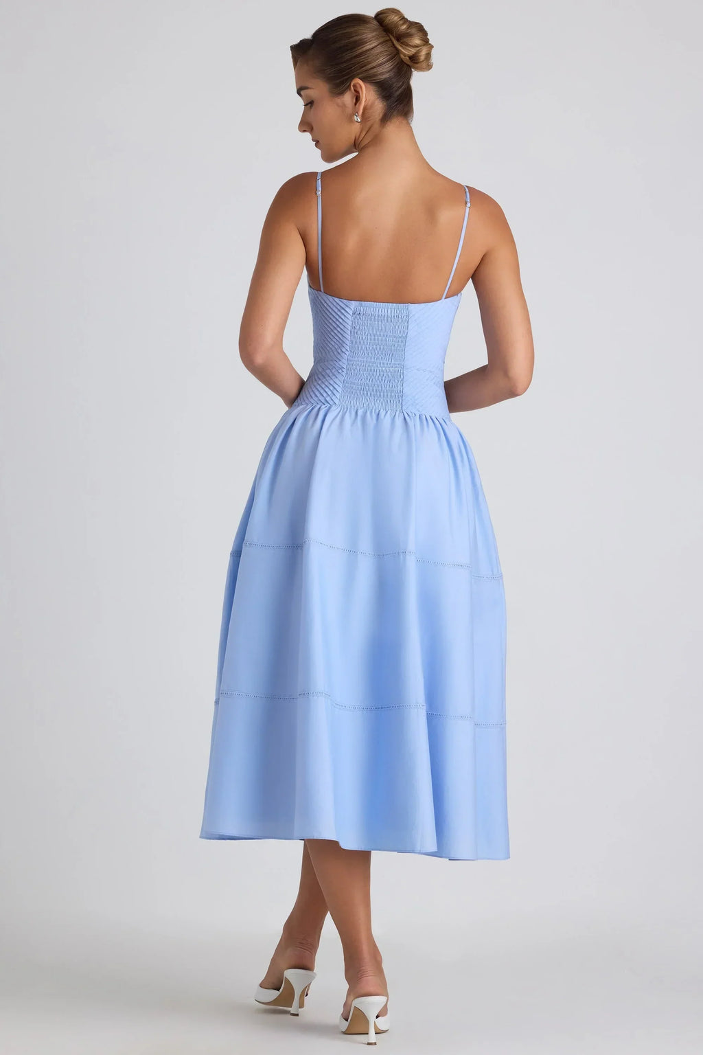DressNovel-Lace-Trim Pintucked Poplin Midaxi Dress in Sky Blue