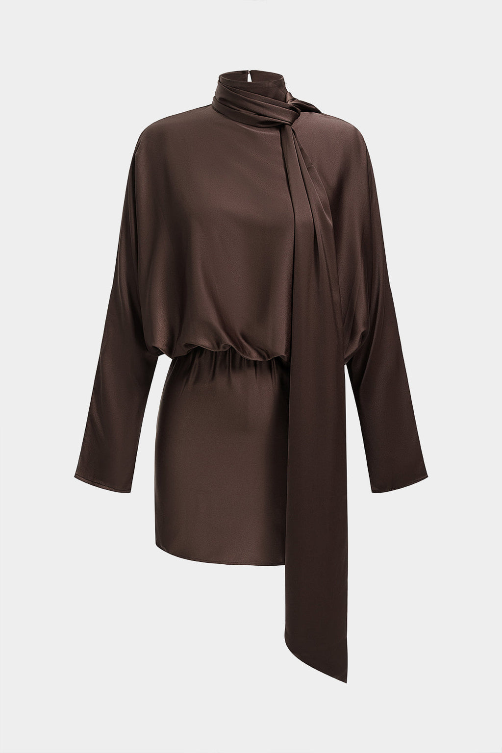 DressNovel Satin Asymmetrical Tie-Up Long Sleeve Mini Dress