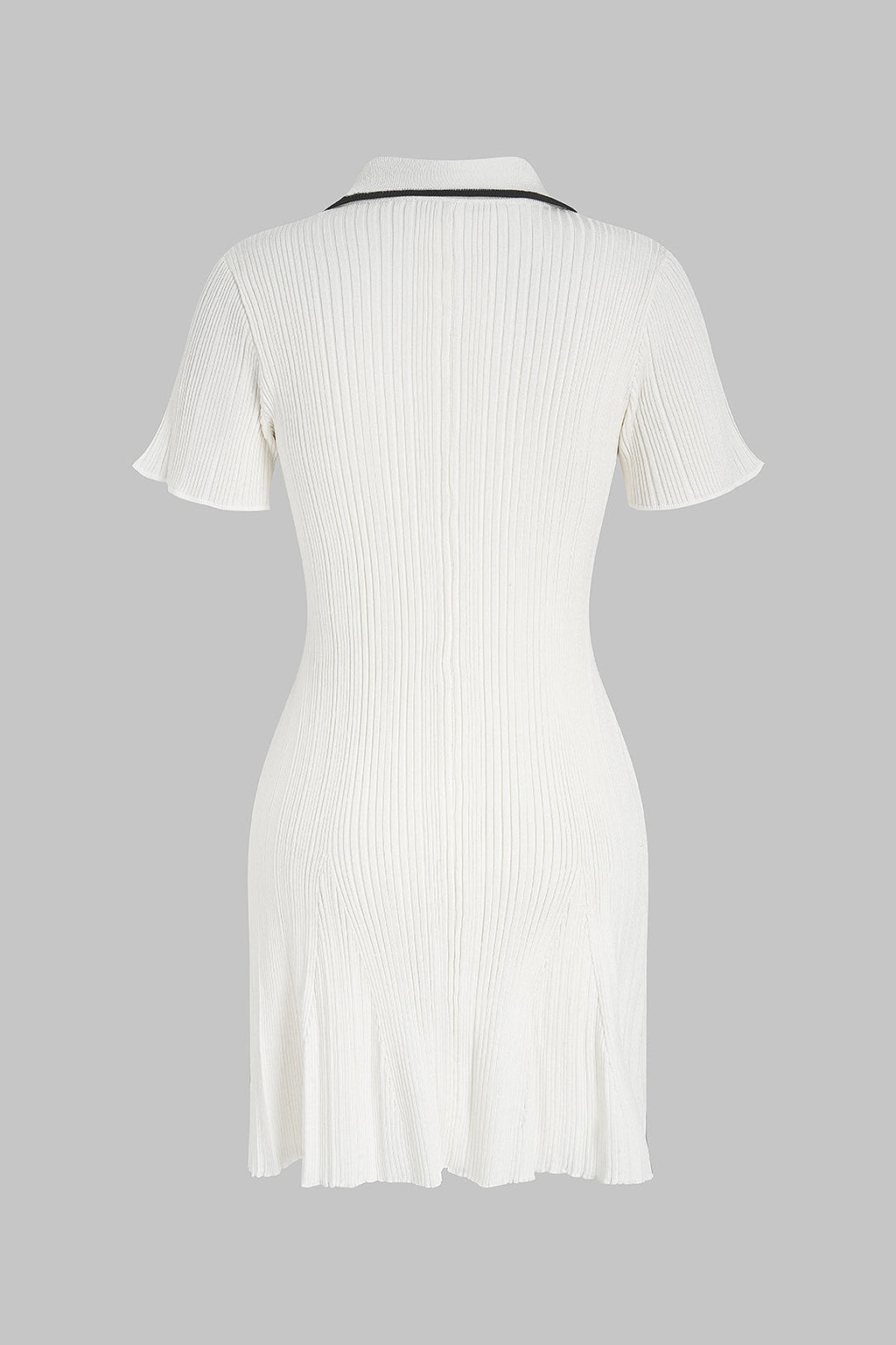 DressNovel Knit Contrast Trim Metallic Button Short Sleeve Mini Dress