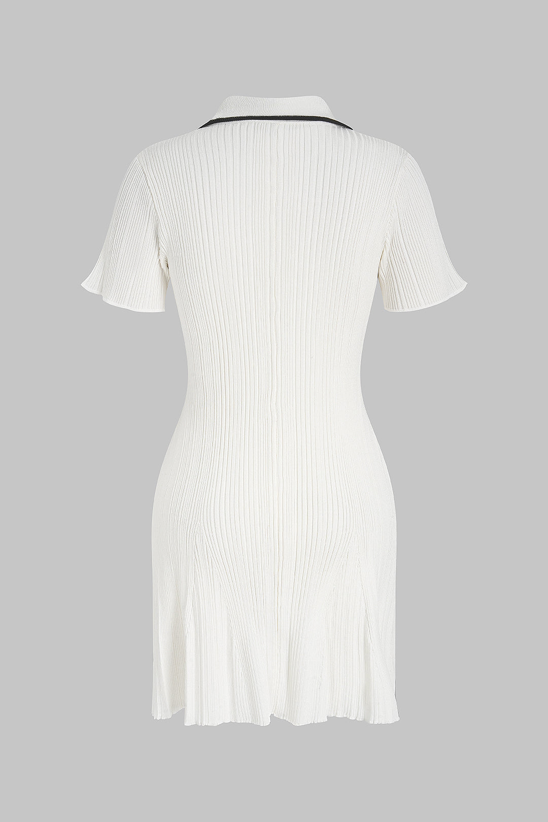 DressNovel Knit Contrast Trim Metallic Button Short Sleeve Mini Dress