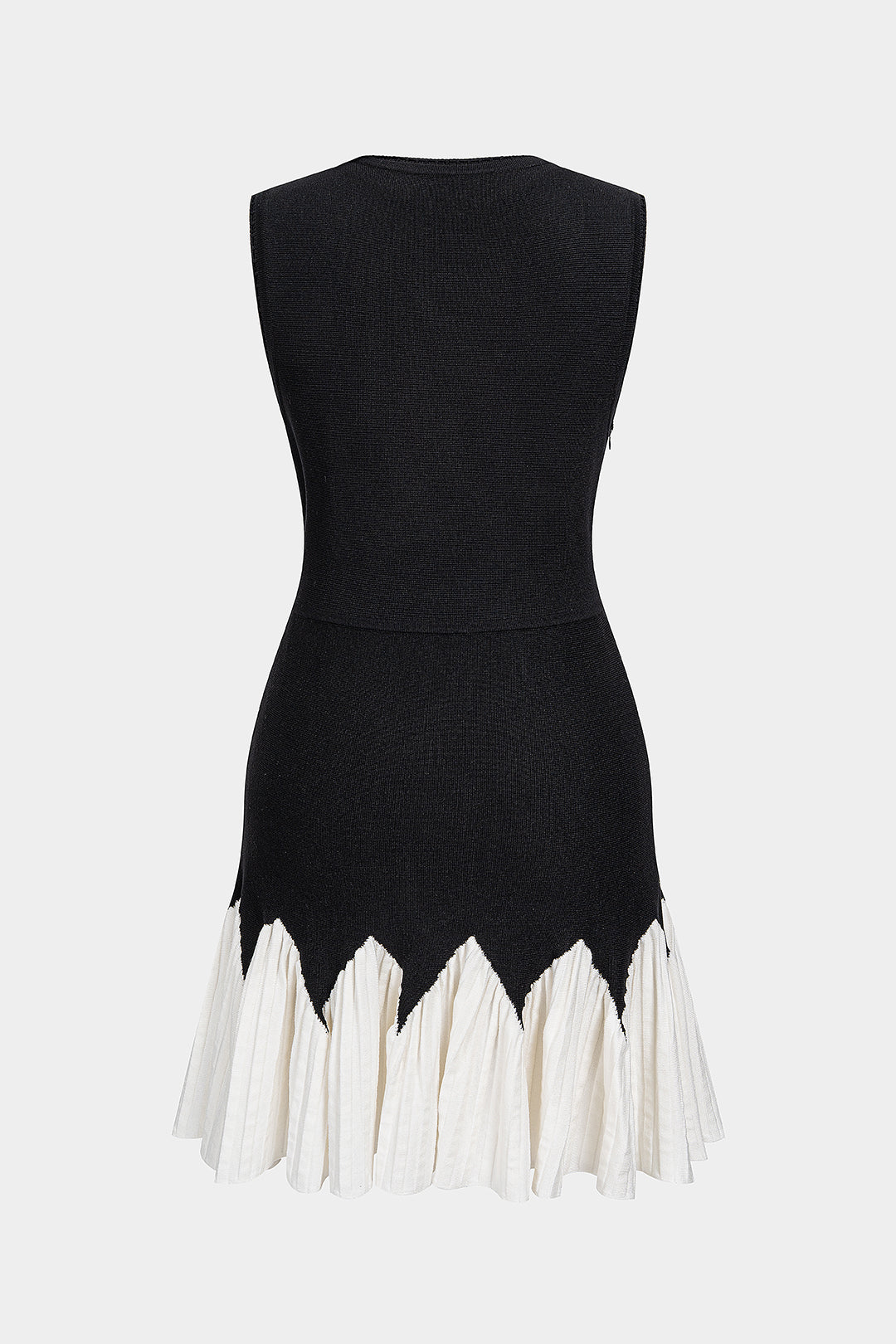 DressNovel Knit Round Neck Contrast Ruched Hem Sleeveless Mini Dress