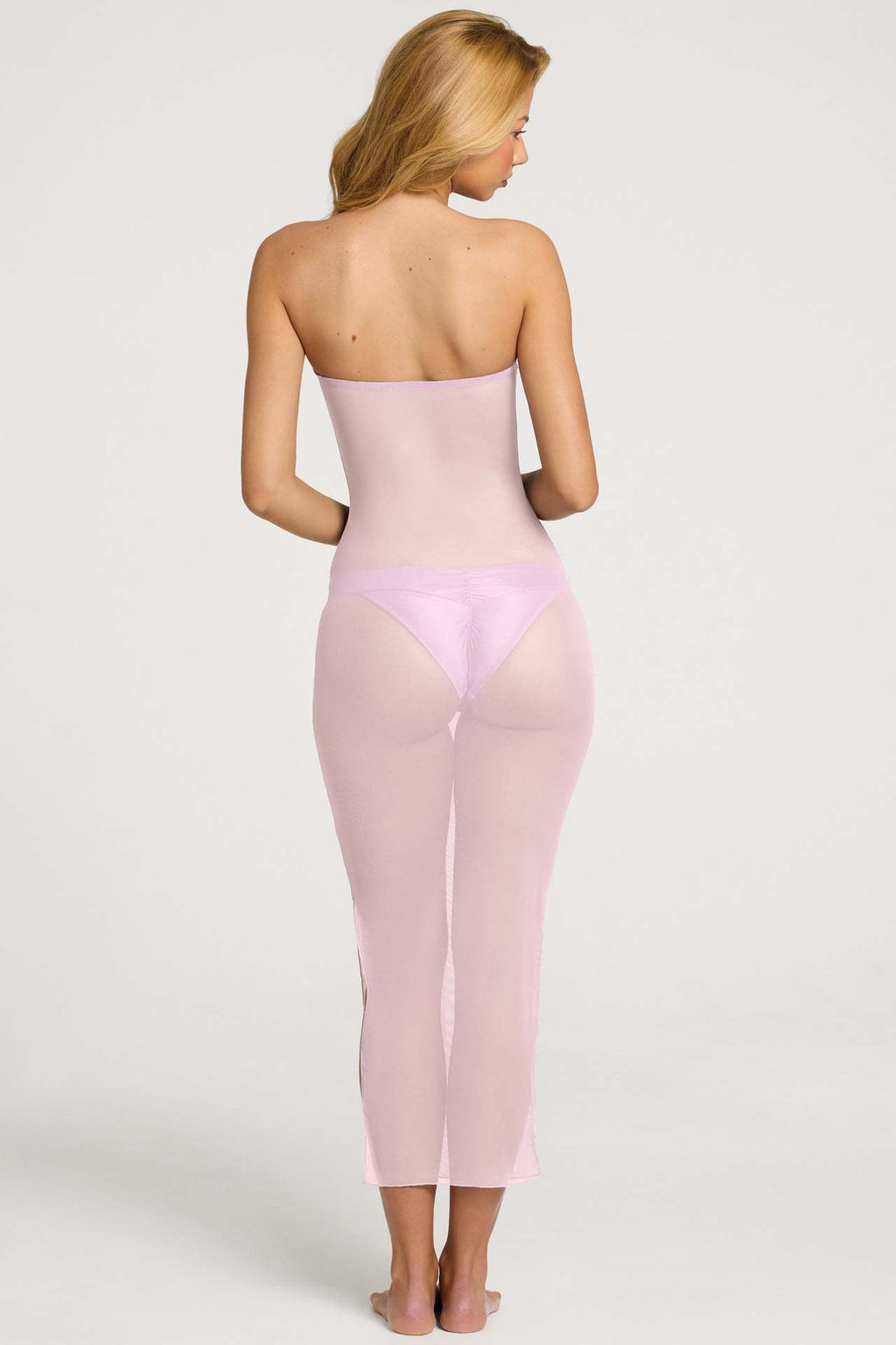 Ruched Bandeau Midi Dress in Lavender Pink