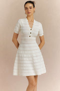 DressNovel V-Neck Cut Out Metallic Button Short Sleeve Mini Dress