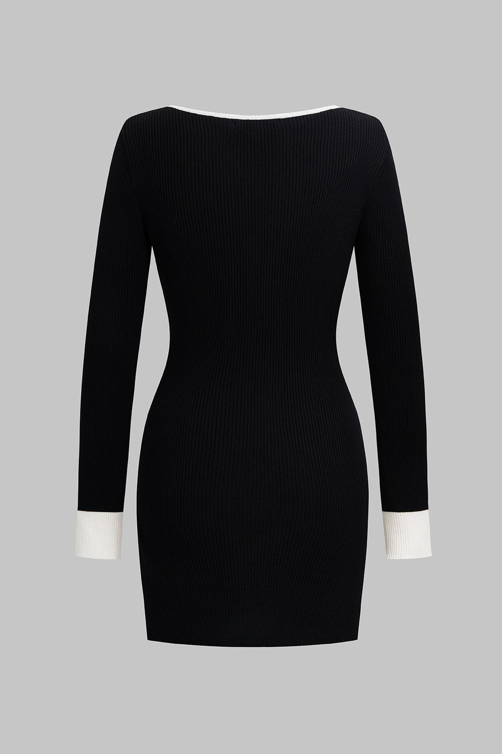 DressNovel Knit Contrast Square Neck Metallic Button Long Sleeve Mini Dress