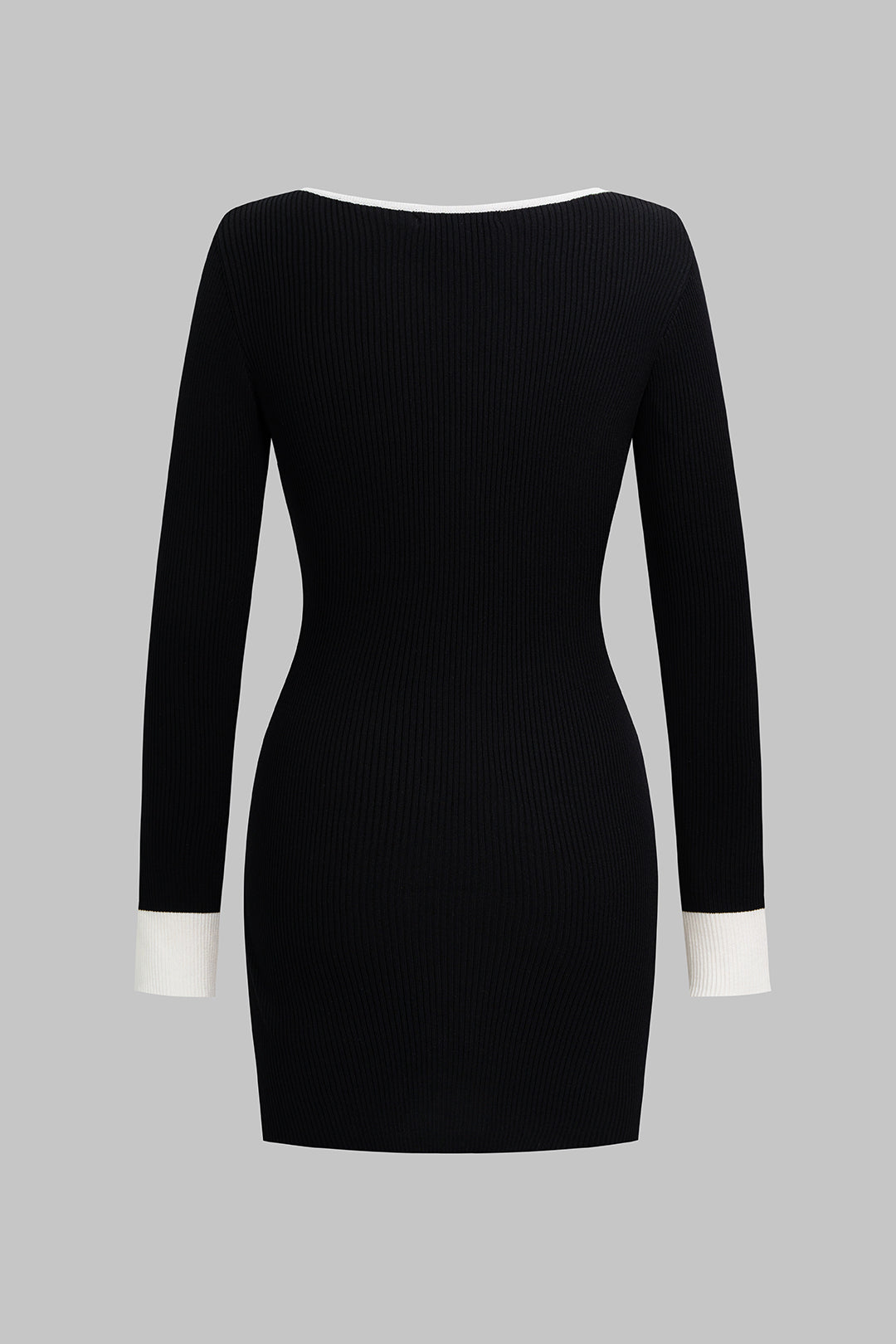 DressNovel Knit Contrast Square Neck Metallic Button Long Sleeve Mini Dress