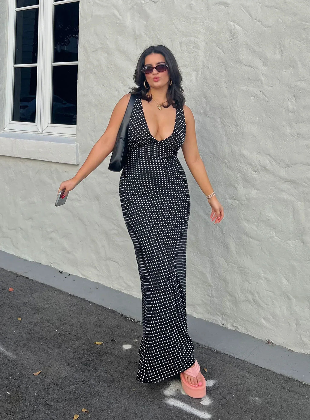 DressNovel Nellie Maxi Dress Black Polka Dot