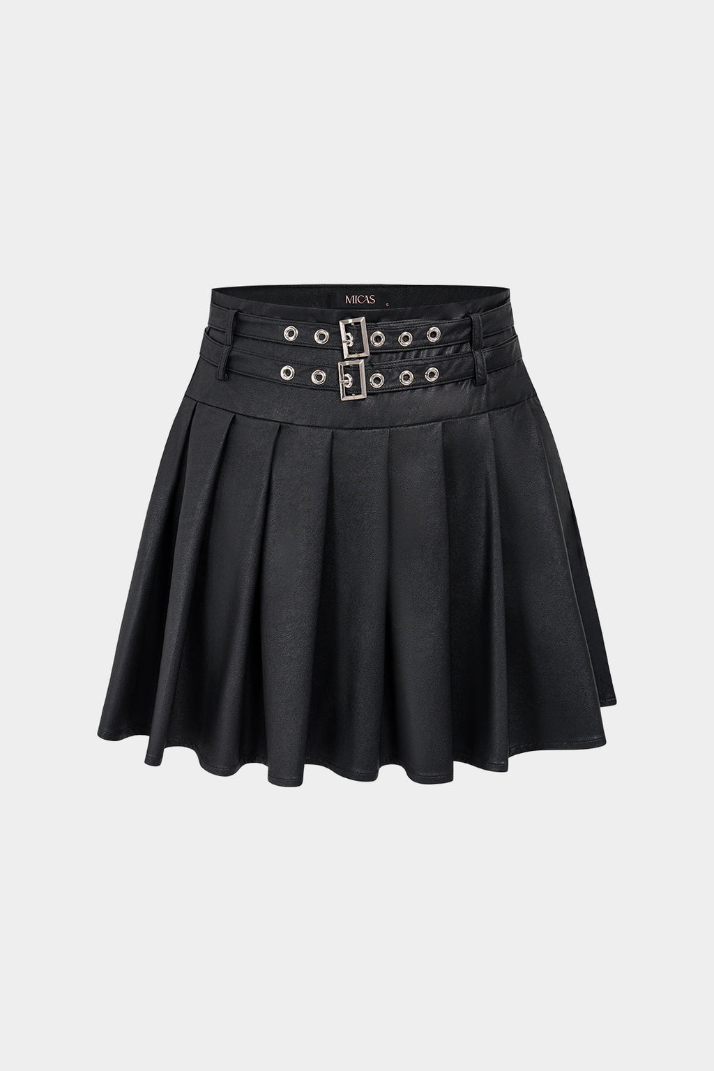 GownNovel Faux Leather Metallic Belted Mini Skirt