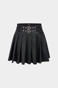 GownNovel Faux Leather Metallic Belted Mini Skirt