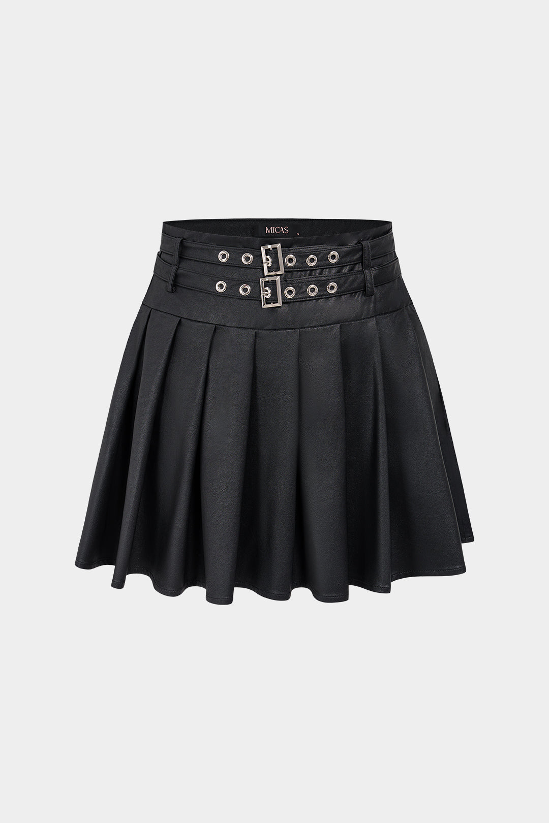 GownNovel Faux Leather Metallic Belted Mini Skirt