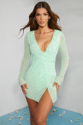 DressNovel Wrap Over A-Line Mini Dress in Mint