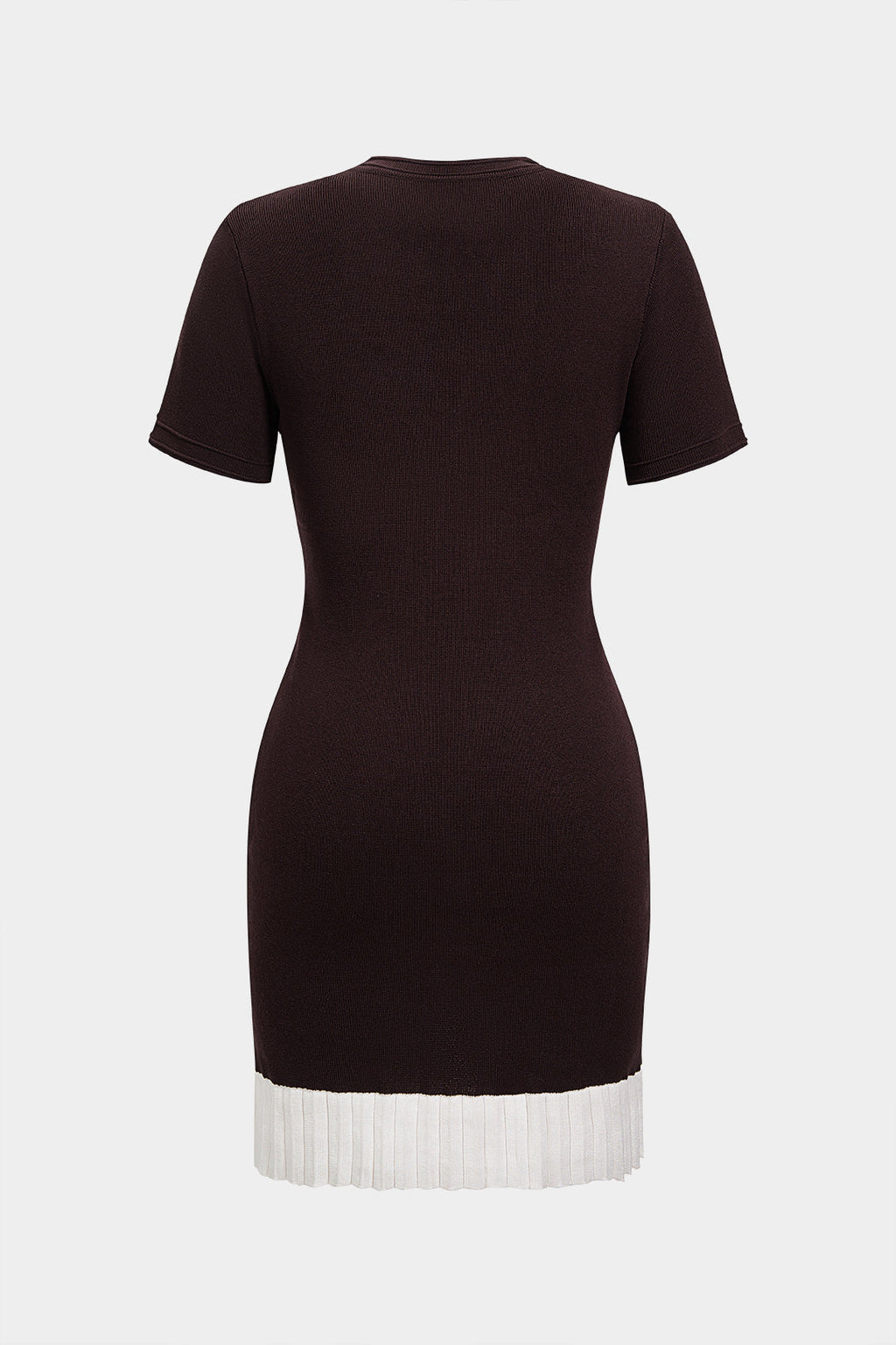 GownNovel Contrast Round Neck Metallic Button Short Sleeve Mini Dress