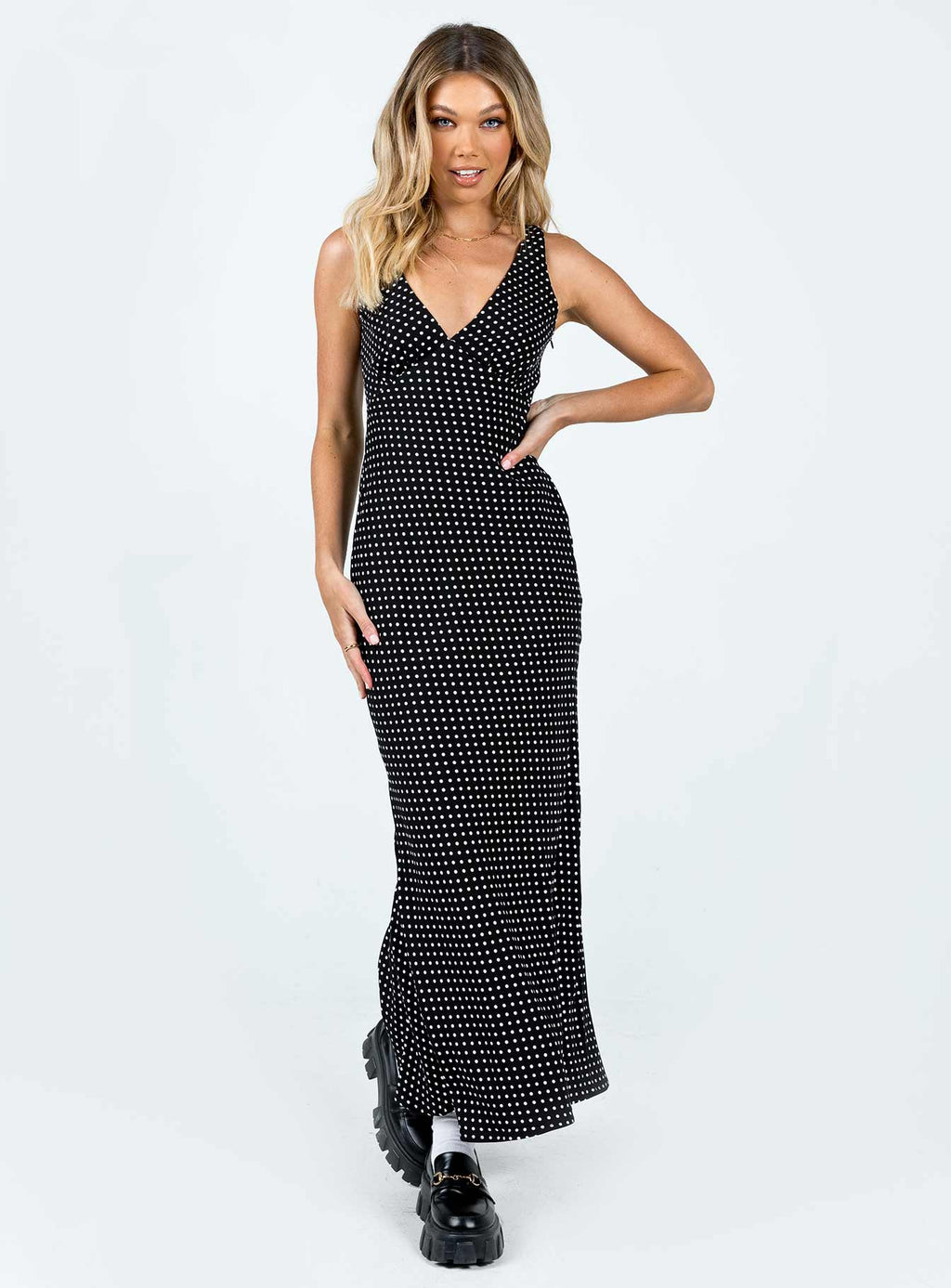 DressNovel Nellie Maxi Dress Black Polka Dot