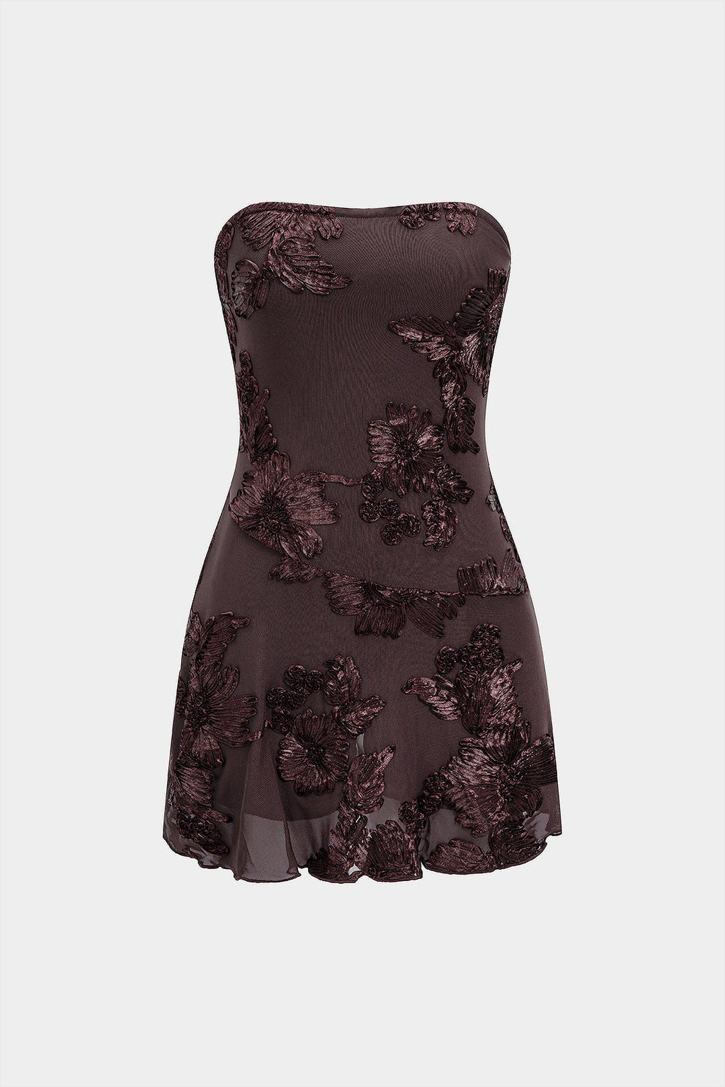 DressNovel Jacquard Patchwork 3D Floral Strapless Sleeveless Mini Dress