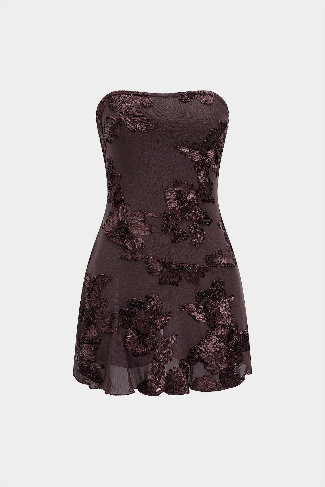 DressNovel Jacquard Patchwork 3D Floral Strapless Sleeveless Mini Dress