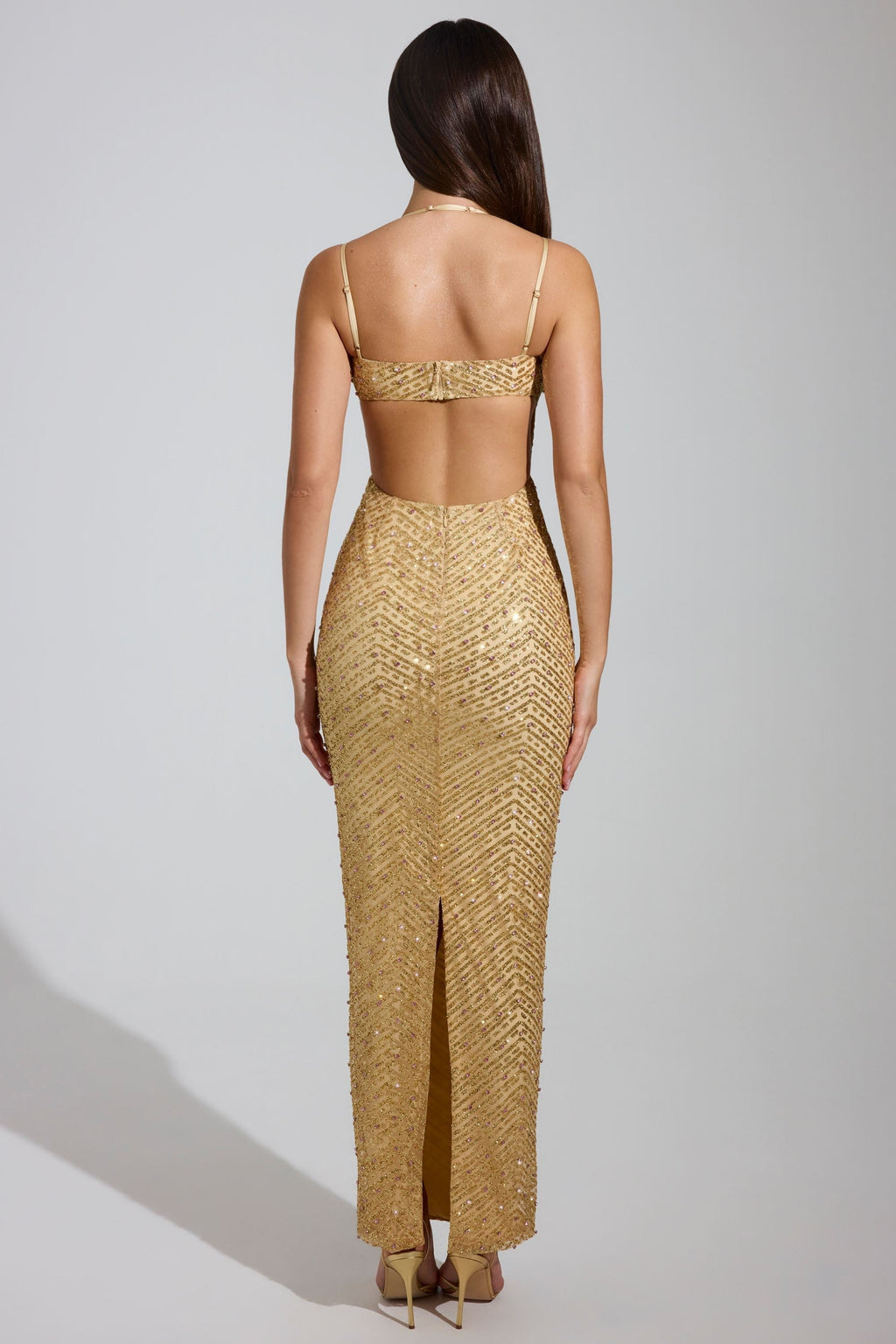 GownNovel Cowl-Neck Maxi Dress in Gold