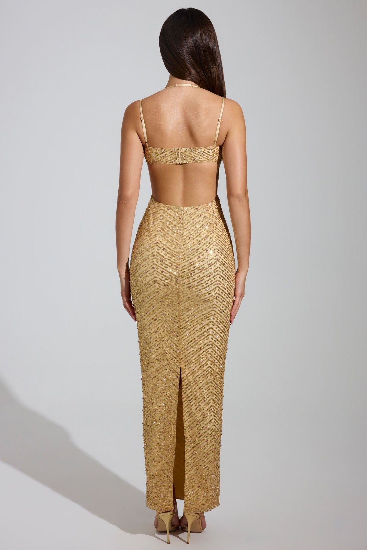 GownNovel Cowl-Neck Maxi Dress in Gold