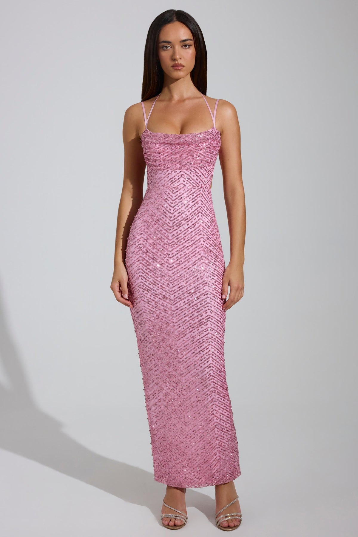 GownNovel Cowl-Neck Maxi Dress in Pink