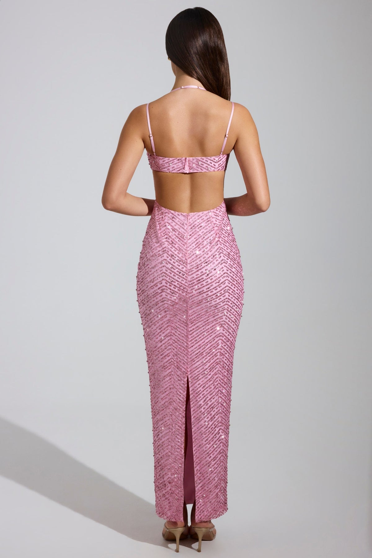 GownNovel Cowl-Neck Maxi Dress in Pink