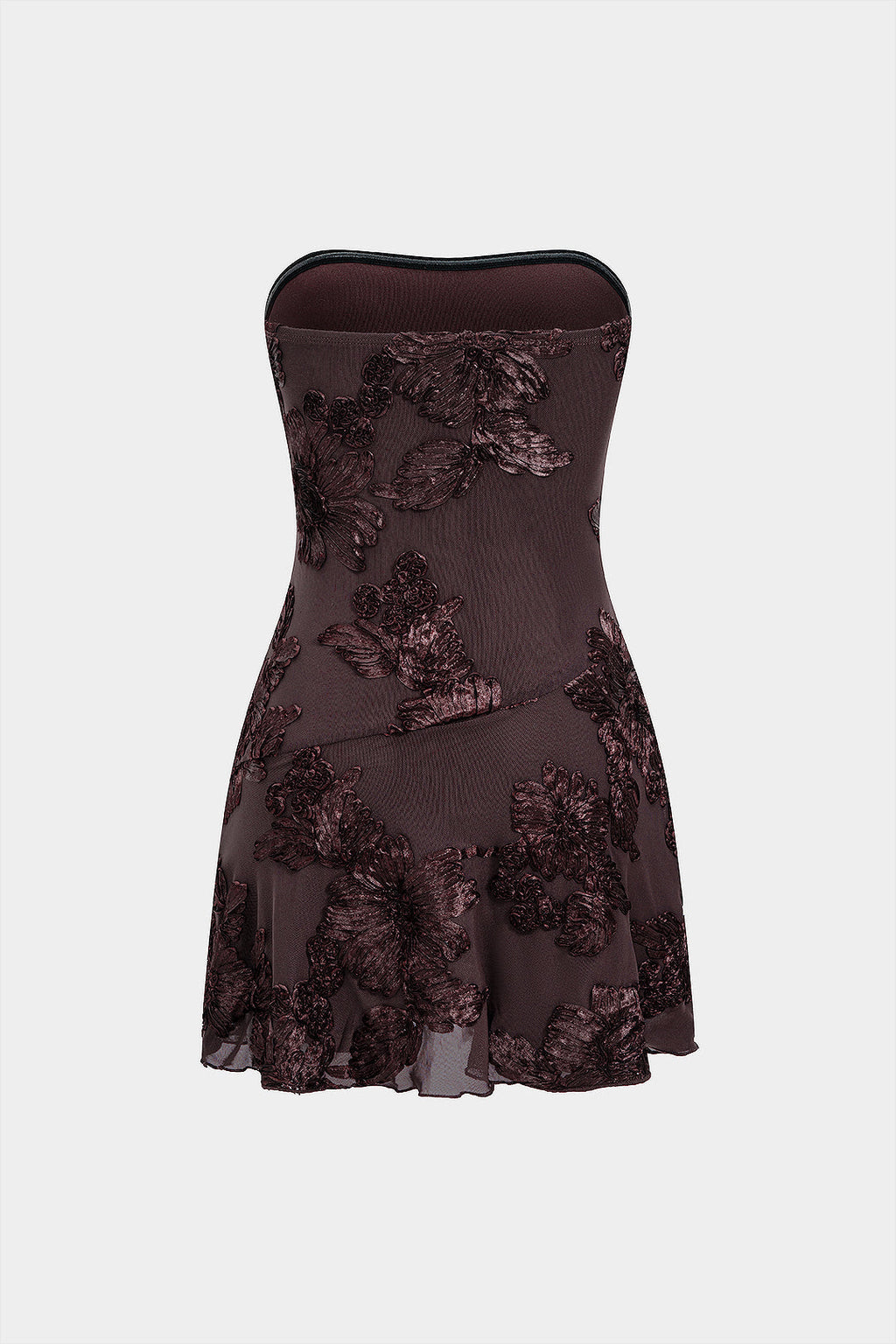 DressNovel Jacquard Patchwork 3D Floral Strapless Sleeveless Mini Dress