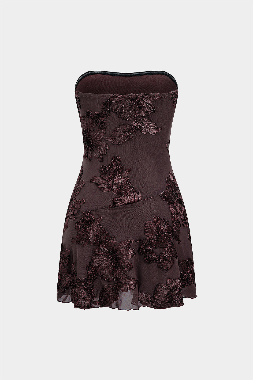 DressNovel Jacquard Patchwork 3D Floral Strapless Sleeveless Mini Dress