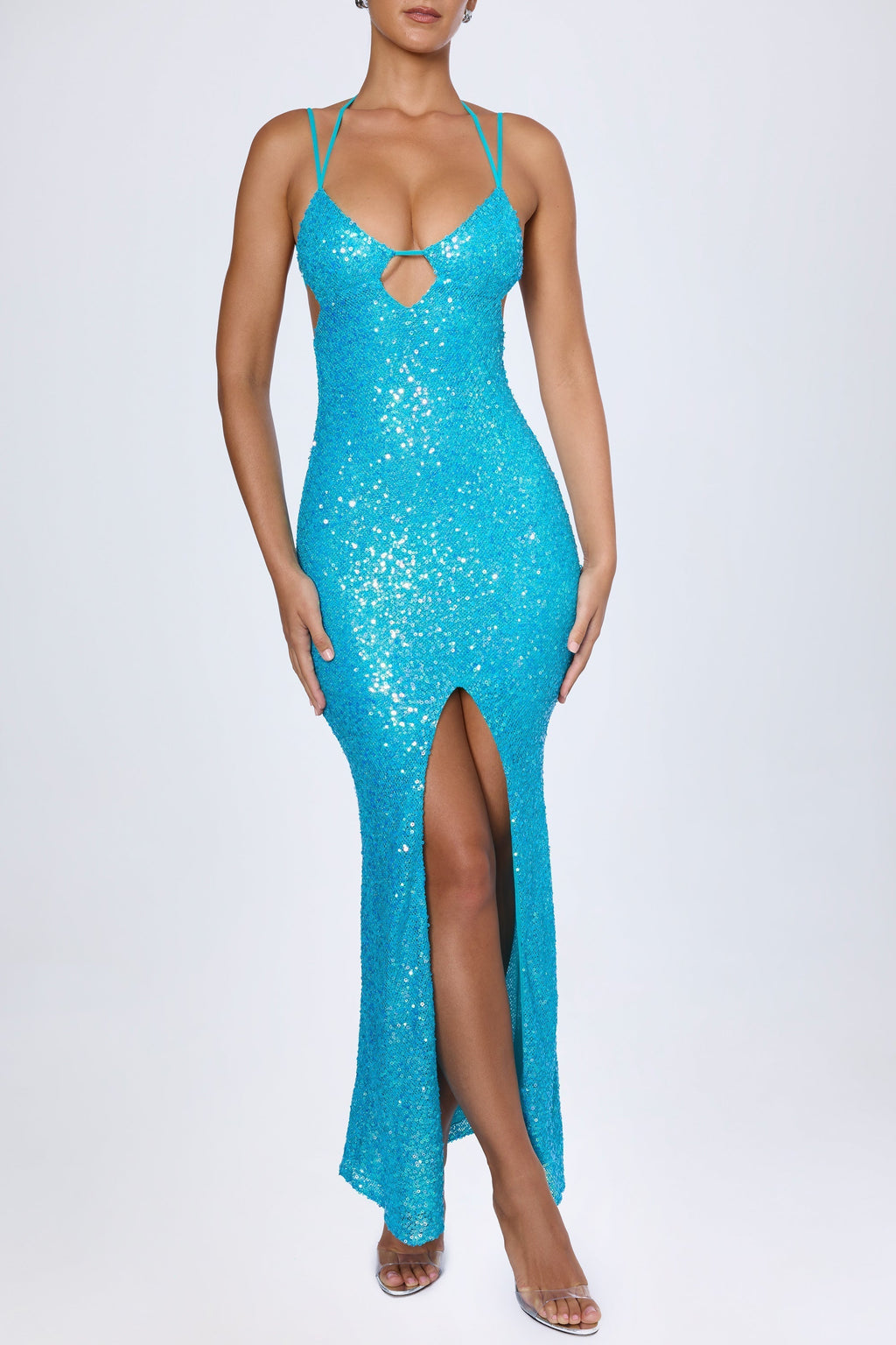 GownNovel Cut-Out Halterneck Maxi Dress in Turquoise