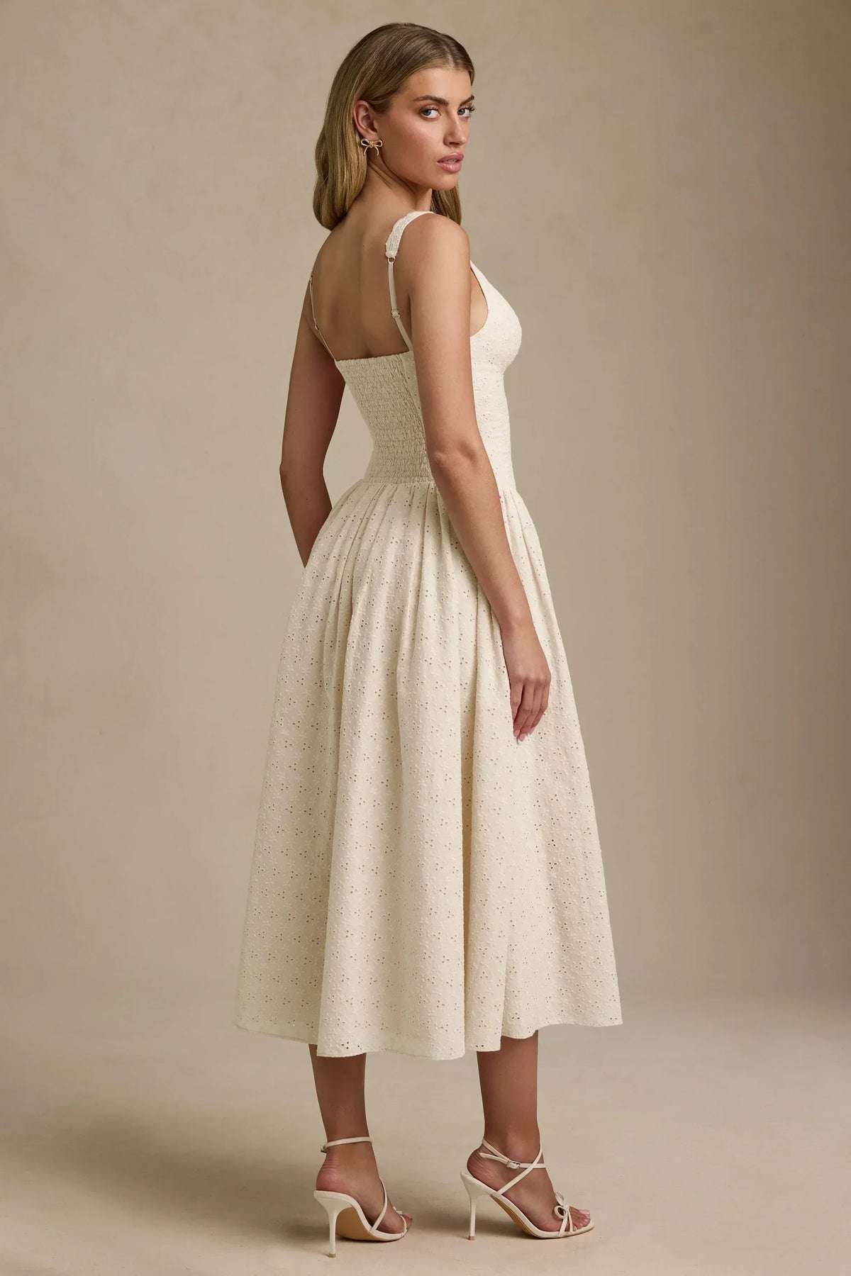 GownNovel Broderie Anglaise Bow-Detail A-Line Midaxi Dress in Ivory