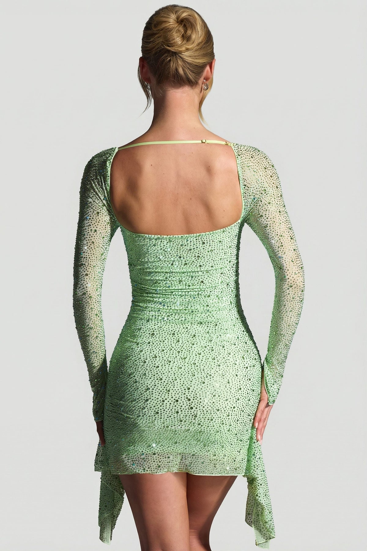 GownNovel Draped Cowl-Neck Mini Dress in Pistachio
