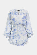 GownNovel Floral Print V-Neck Ruffle Hem Long Sleeve Mini Dress