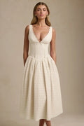 DressNovel Broderie Anglaise Bow-Detail A-Line Midaxi Dress in Ivory