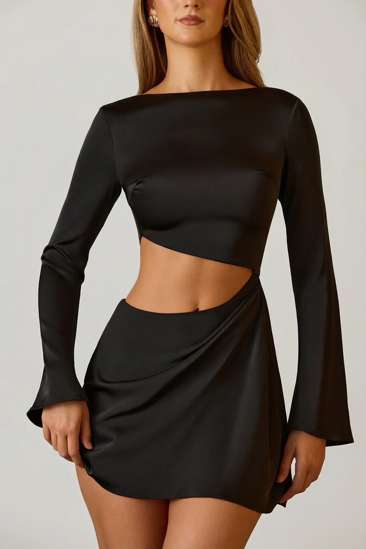 GownNovel Cut-Out A-Line Mini Dress in Black
