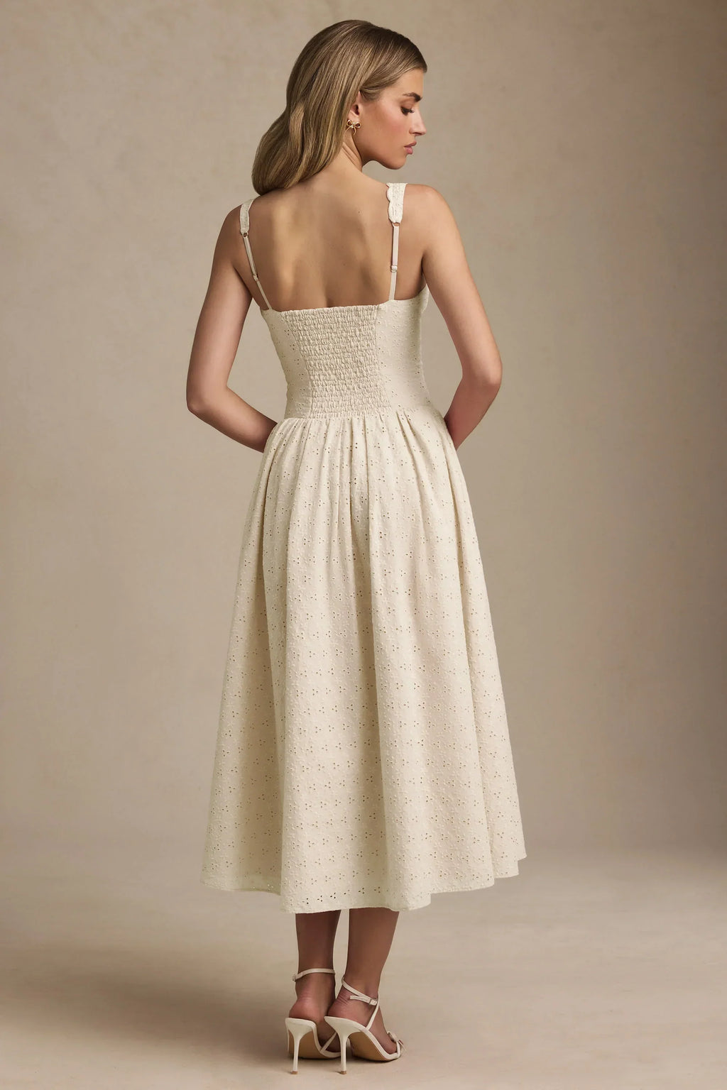DressNovel Broderie Anglaise Bow-Detail A-Line Midaxi Dress in Ivory
