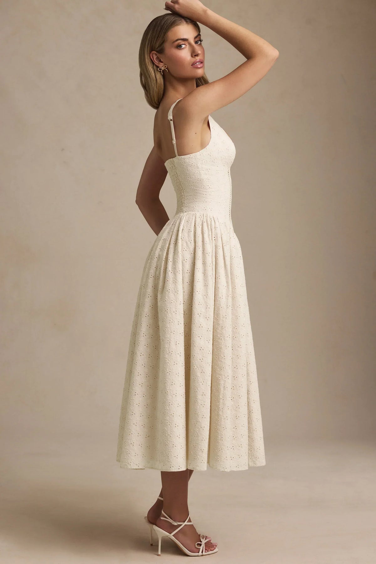 GownNovel Broderie Anglaise Bow-Detail A-Line Midaxi Dress in Ivory