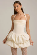 DressNovel Halterneck Layered Bubble Hem Corset Mini Dress in Ivory