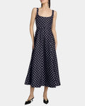 DressNovel Silk Polka Dot A Line Midi Dress