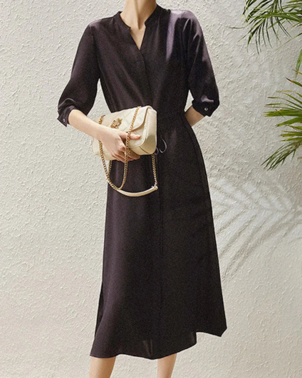 GownNovel 30 Momme Silk Drawstring Midi Shirt Dress