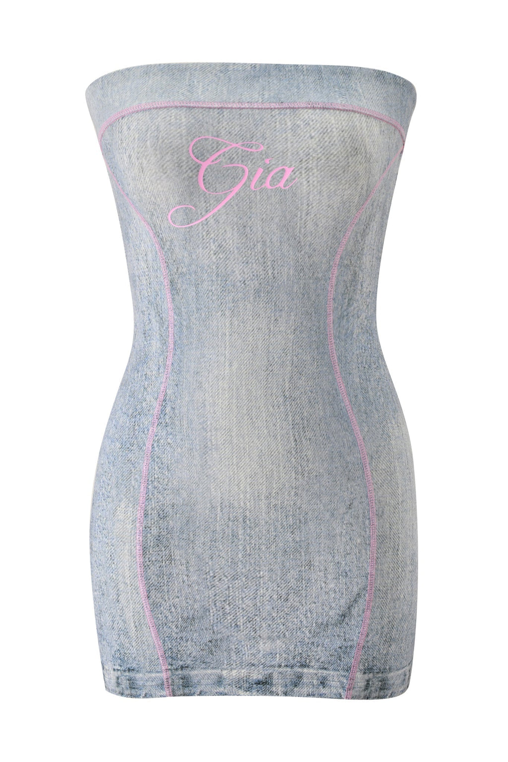 GownNovel BLARE TUBE MINI DRESS - DENIM TROMPE L'OEIL