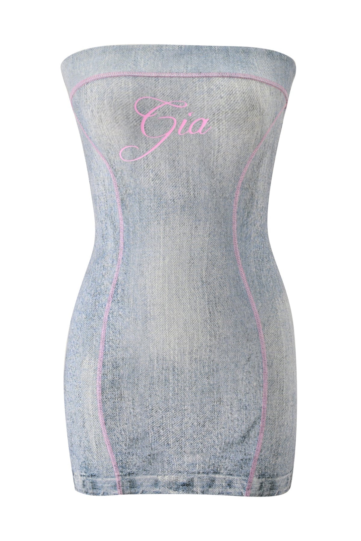GownNovel BLARE TUBE MINI DRESS - DENIM TROMPE L'OEIL