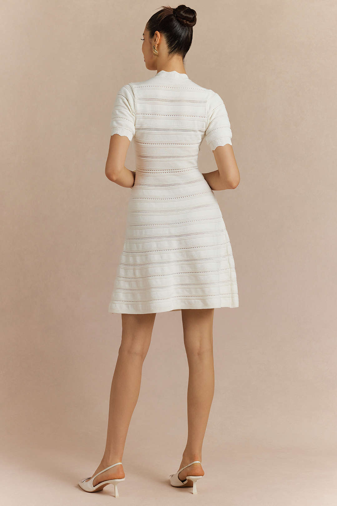 DressNovel V-Neck Cut Out Metallic Button Short Sleeve Mini Dress