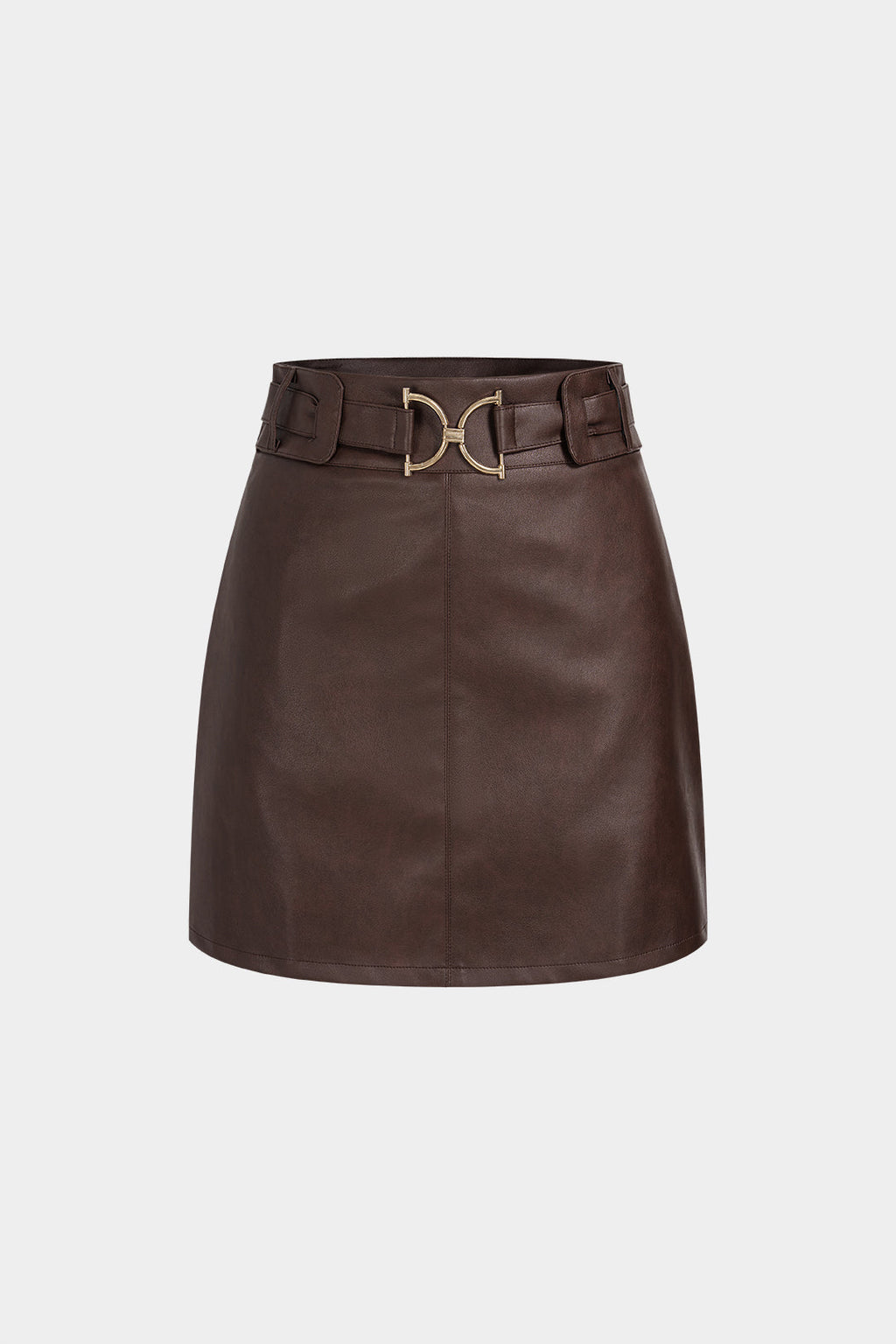 GownNovel Faux Leather Belted Mini Skirt