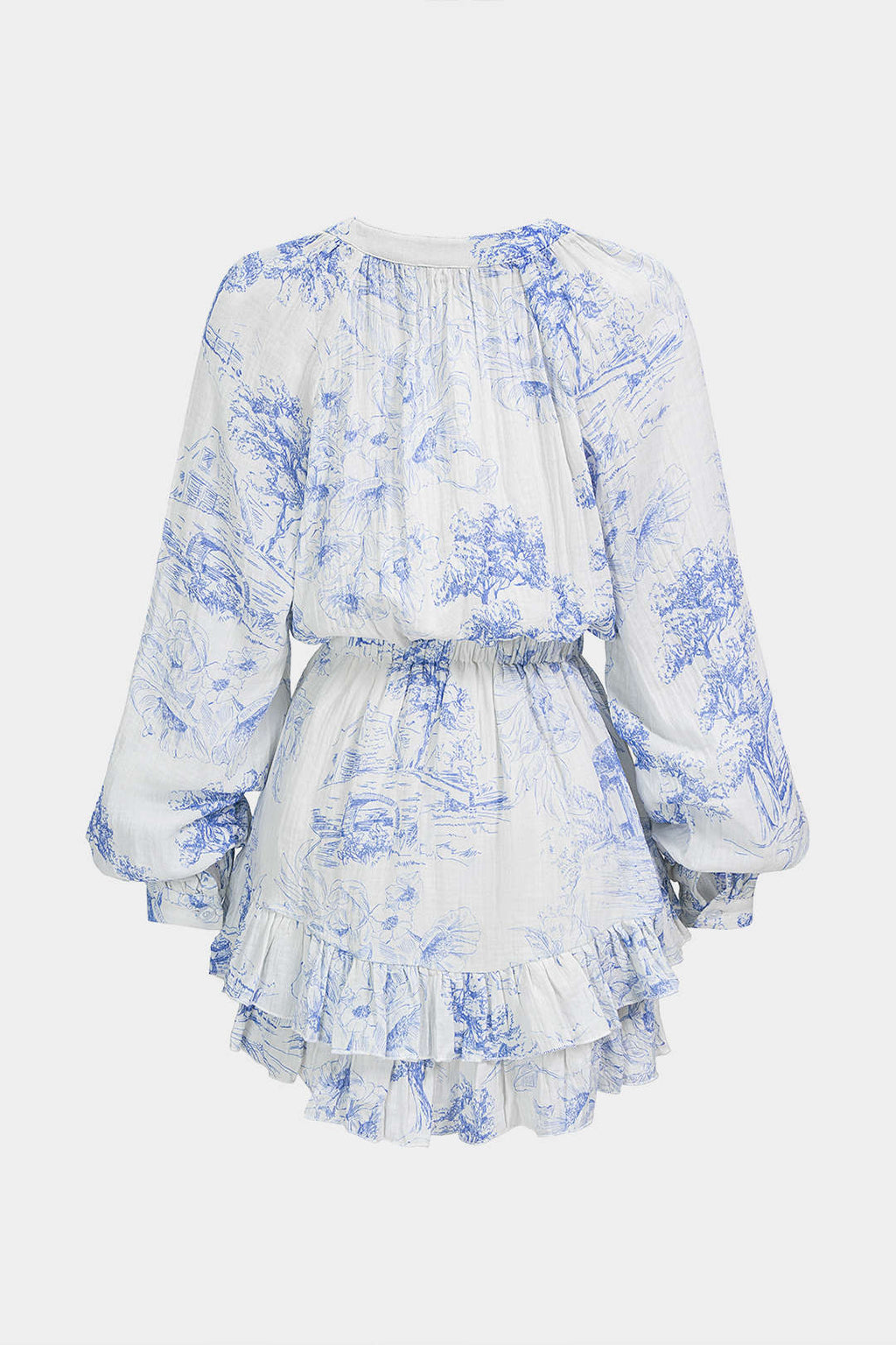 GownNovel Floral Print V-Neck Ruffle Hem Long Sleeve Mini Dress