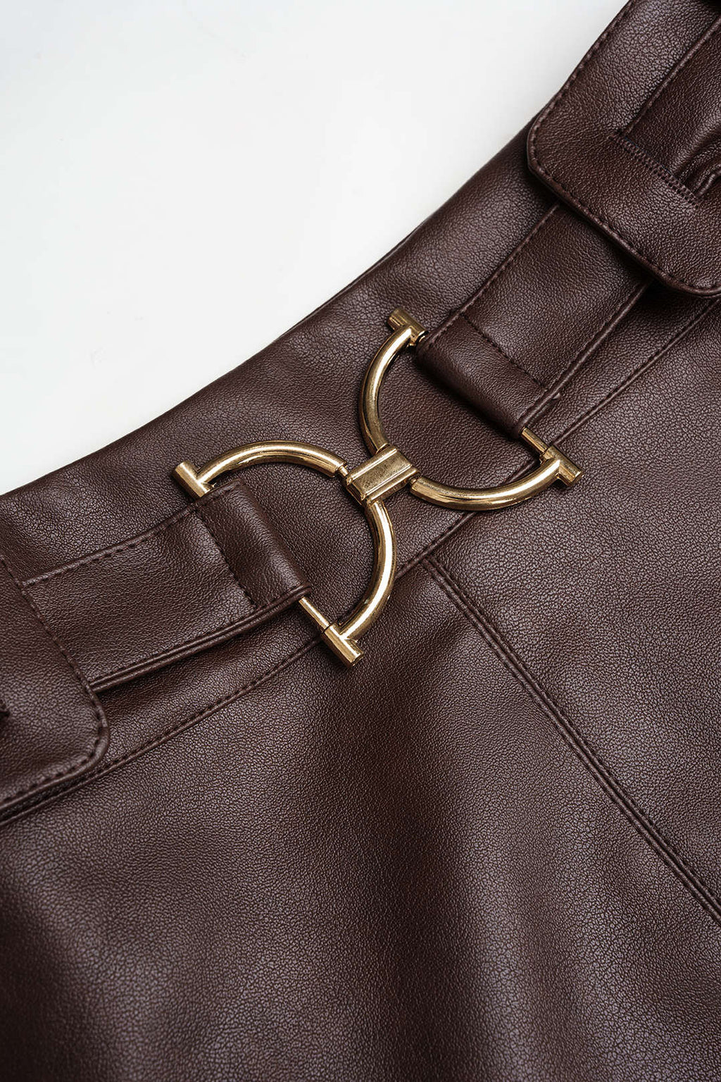 GownNovel Faux Leather Belted Mini Skirt