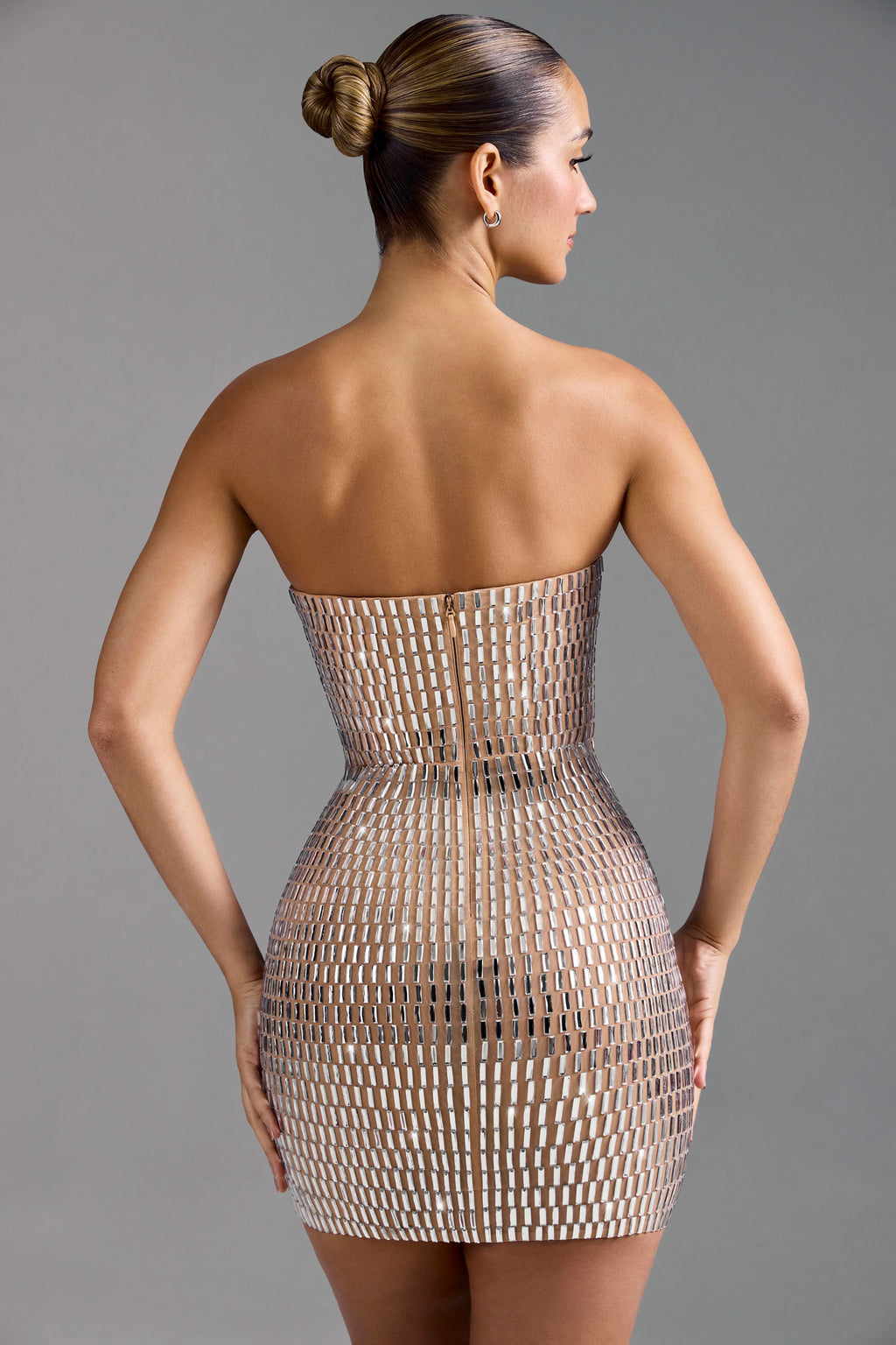 GownNovel Bandeau Mini Dress in Almond